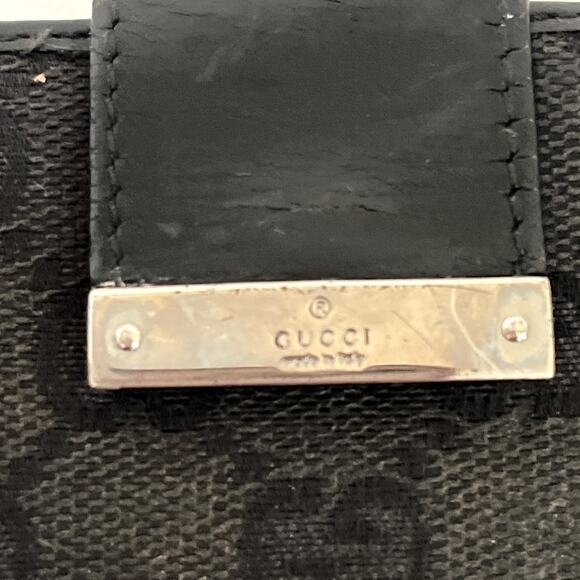 GUCCI Black GG Canvas Bifold French Flap Wallet Canvas Leather Silver Tone - Picture 4 of 12